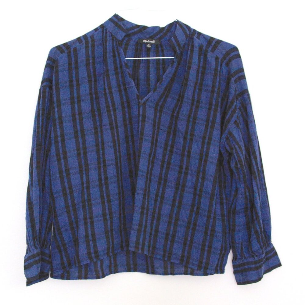 Madewell Navy and Black Loose Checkered Blouse